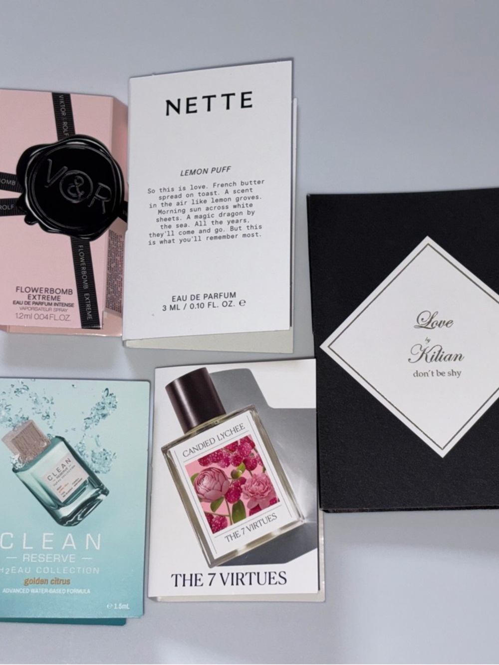 5 Prestige Perfume Samples: Nette Lemon Puff, Viktor Rolf Flowerbomb Extreme Etc